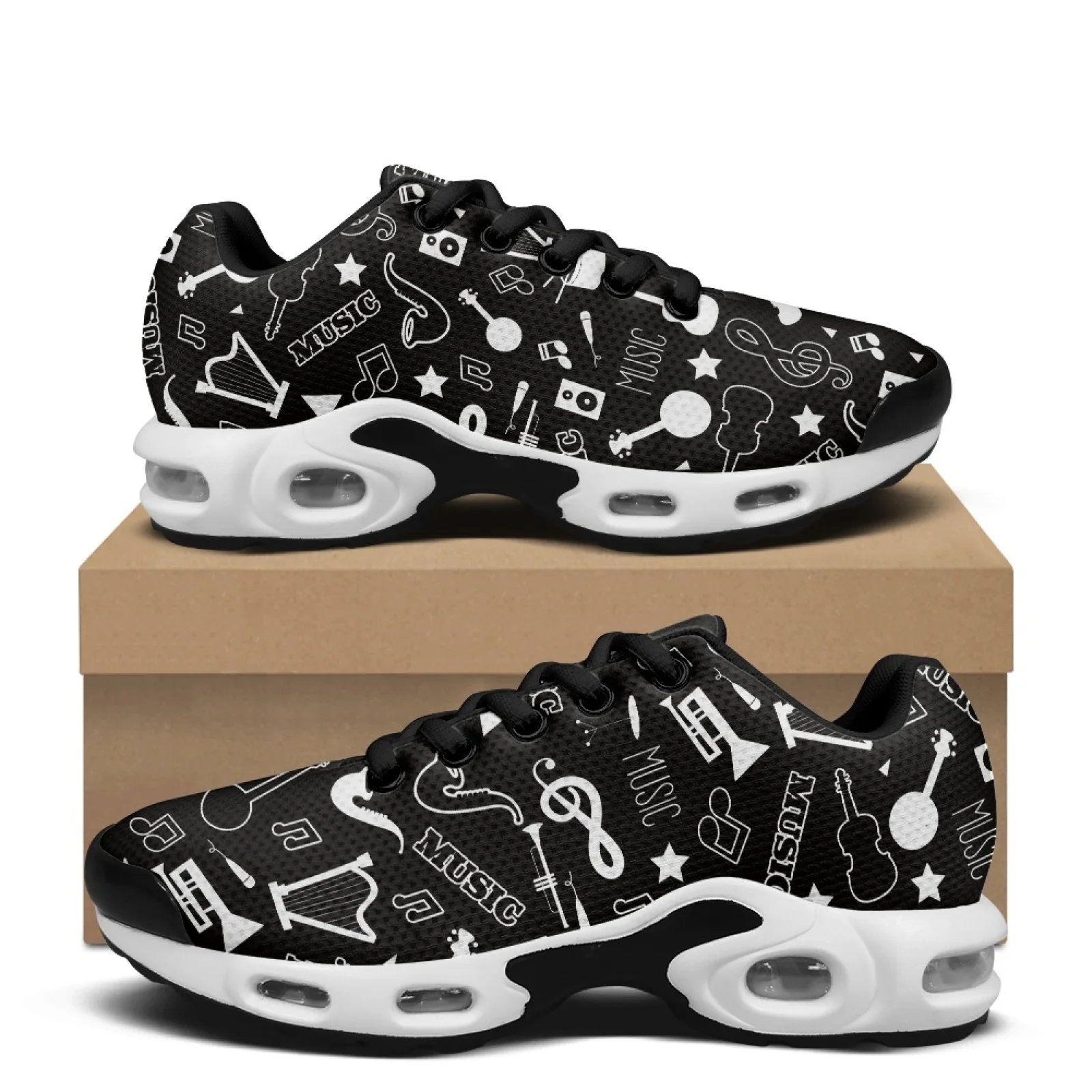 PENSTROLL Music notes Air Running Shoes Mesh Air Cushion Sneaker Breathable Lace-up Sneakers for Mens