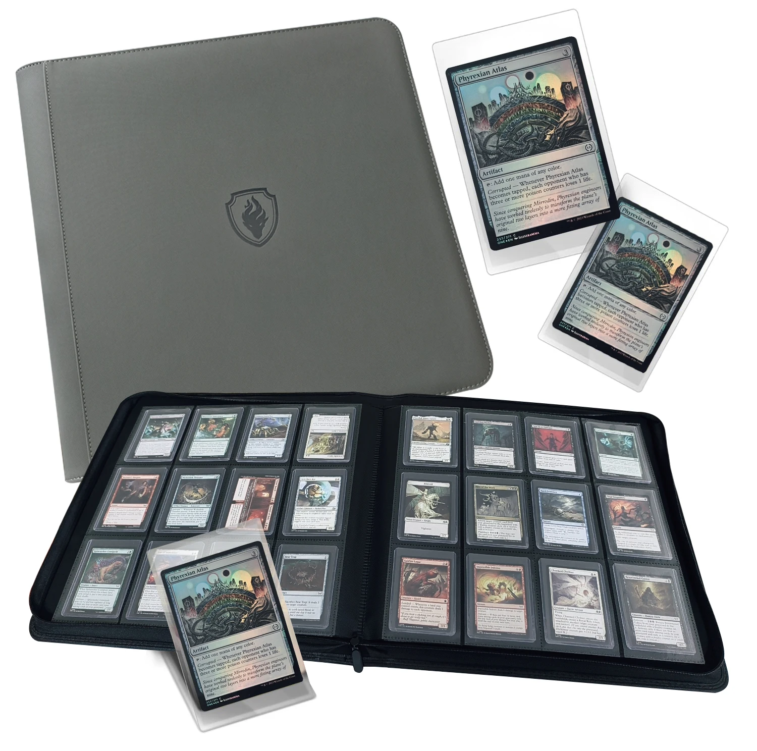 Houdt 384-toploader vast |   12 zakken |   Ringloze dubbelzijdige zakken |    Premium Top Loader Binder voor ruilkaarten
