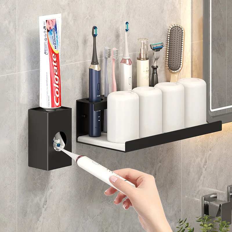 Diatom Mud Toothbrush Holder Non-porous Wall-mounted Toothpaste Squeezer Mouthwash Cup Storage Electric Toothbrush Holder