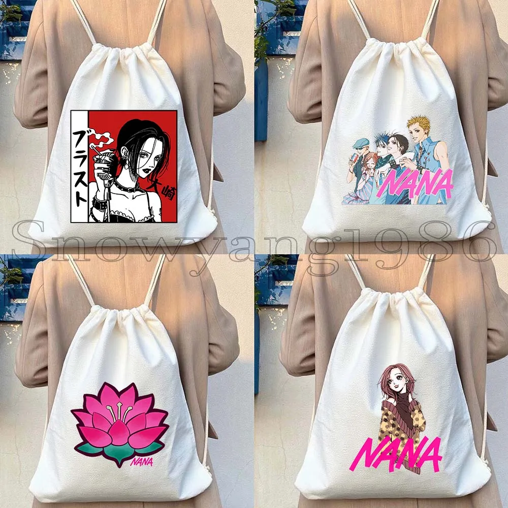 Bolsa de Lona con Cordón de Anime y Manga NANA, con Diseño de Tatuaje de Flor de Loto de Nana Osaki y Ren Honjo, Linda Bolsa de Deporte, Mochila de Gimnasio