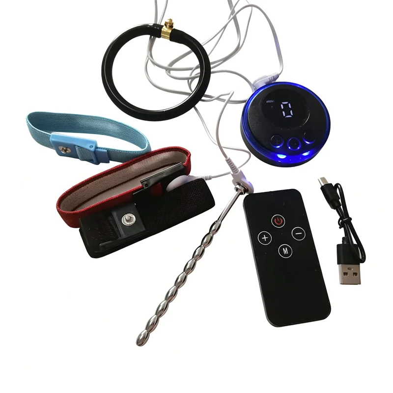 Horse Eye Stick Metal Penis Plug Urethral Sounding Dilator with Cock Rings 8 Modes Electric Shock Sex Toys for Men Masturbation