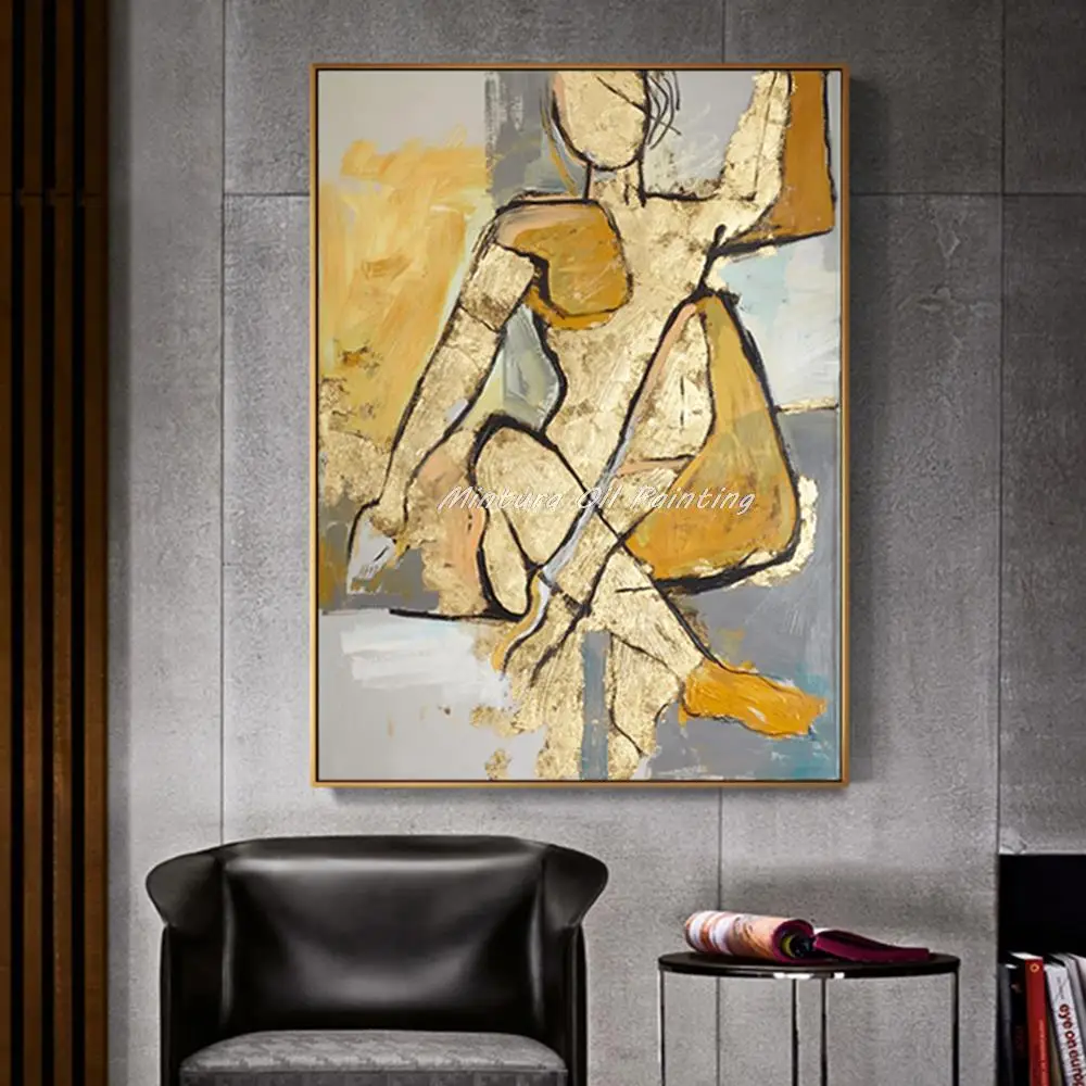 Mintura Hand-Painted Abstract Figure Oil Painting on Canva Modern Large Wall Art Picture for Living Room Home Decoration Artwork