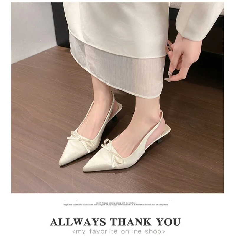 Satin Pointed Toe High Heeled Sandals Women Summer New Sexy Thin Heels Slingback Shoes Bow Elegant Party Dress Shoes Women Pumps image 5