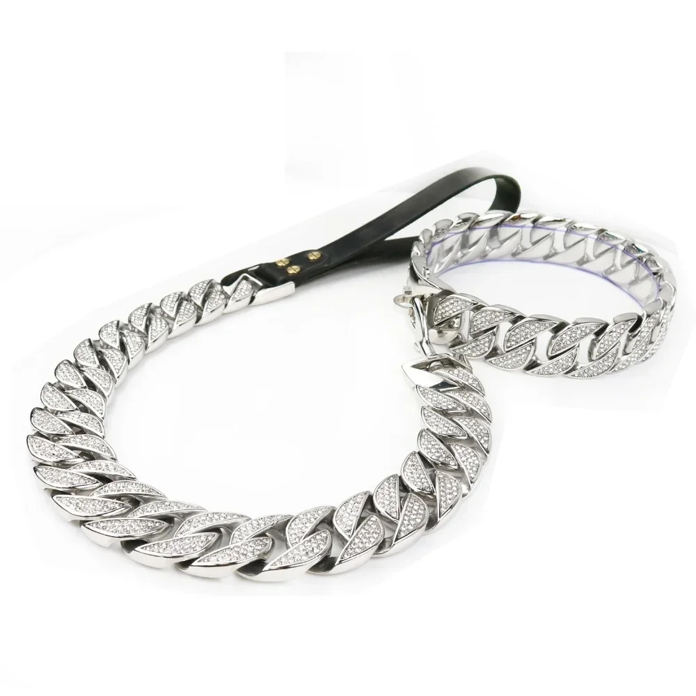 

Stainless Steel Casting Chain 43MM Cuban Chain Dog Collar Pet Collar Leash Pet Accessories