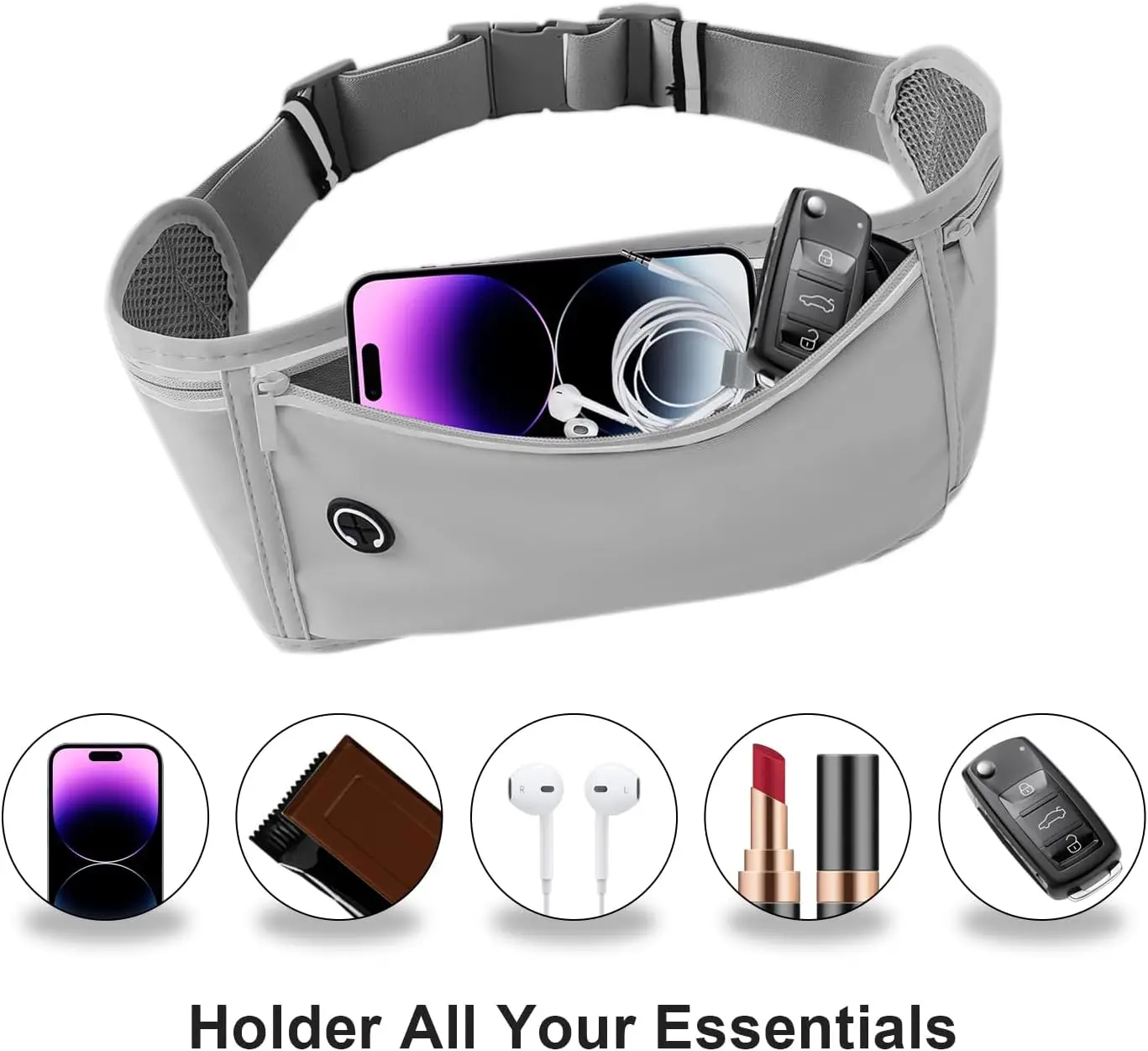 Running Belt for Women Men, Runners Fanny Pack Phone Holder, Money Belt, Running Gear Accessories, with 3 Pockets,