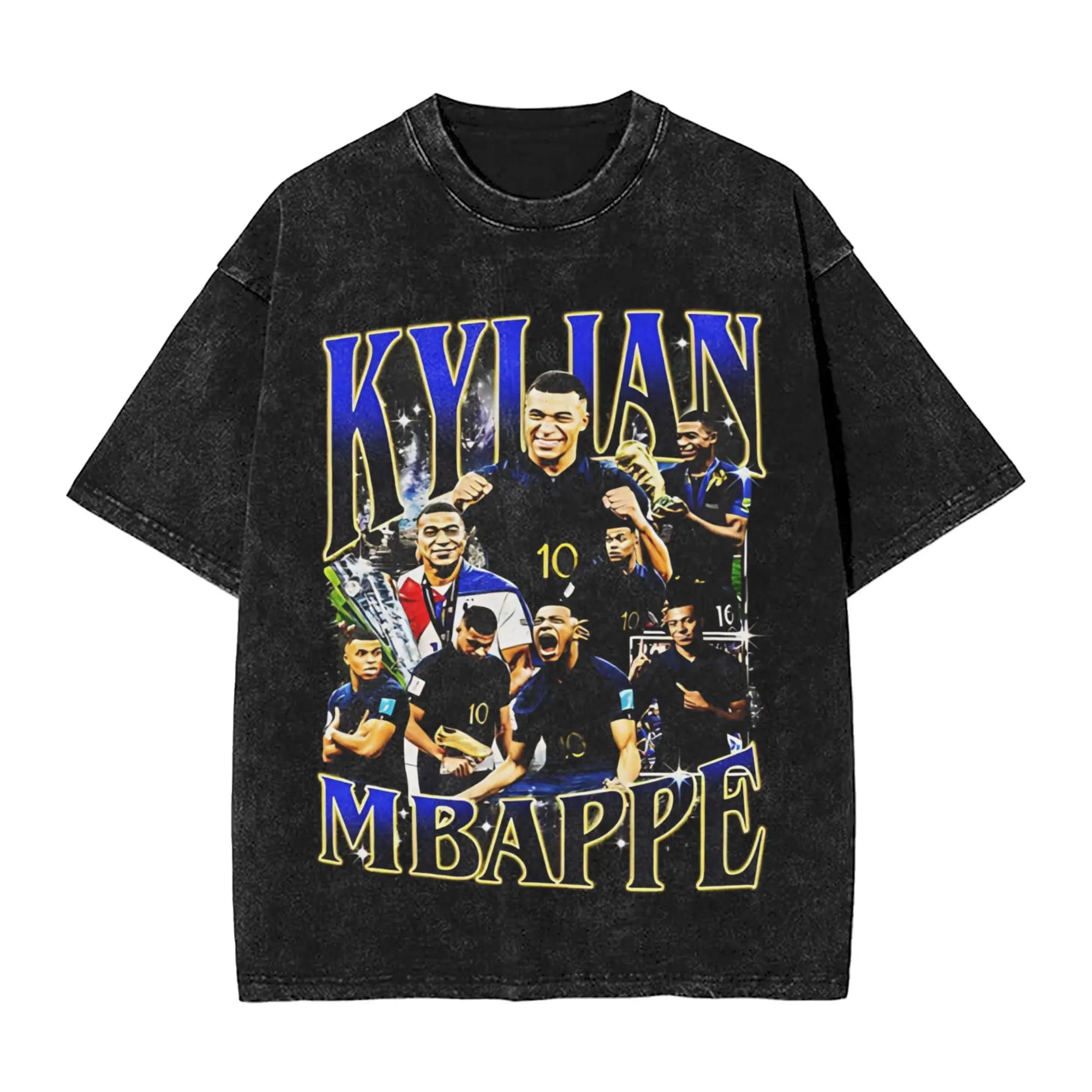 Retro Mbappes T Shirts Hip Hop Washed Cotton T-Shirt Soccer Football Fashion Men Women Tops Streetwear Summer Tee Shirt