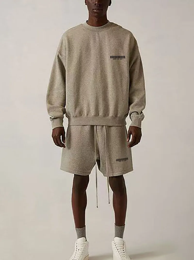 Season 8 Double Line Men's Sweaters Sets Two Rows Flocking Letter Logo Shorts Sets SS22 Oversized Sports Sets