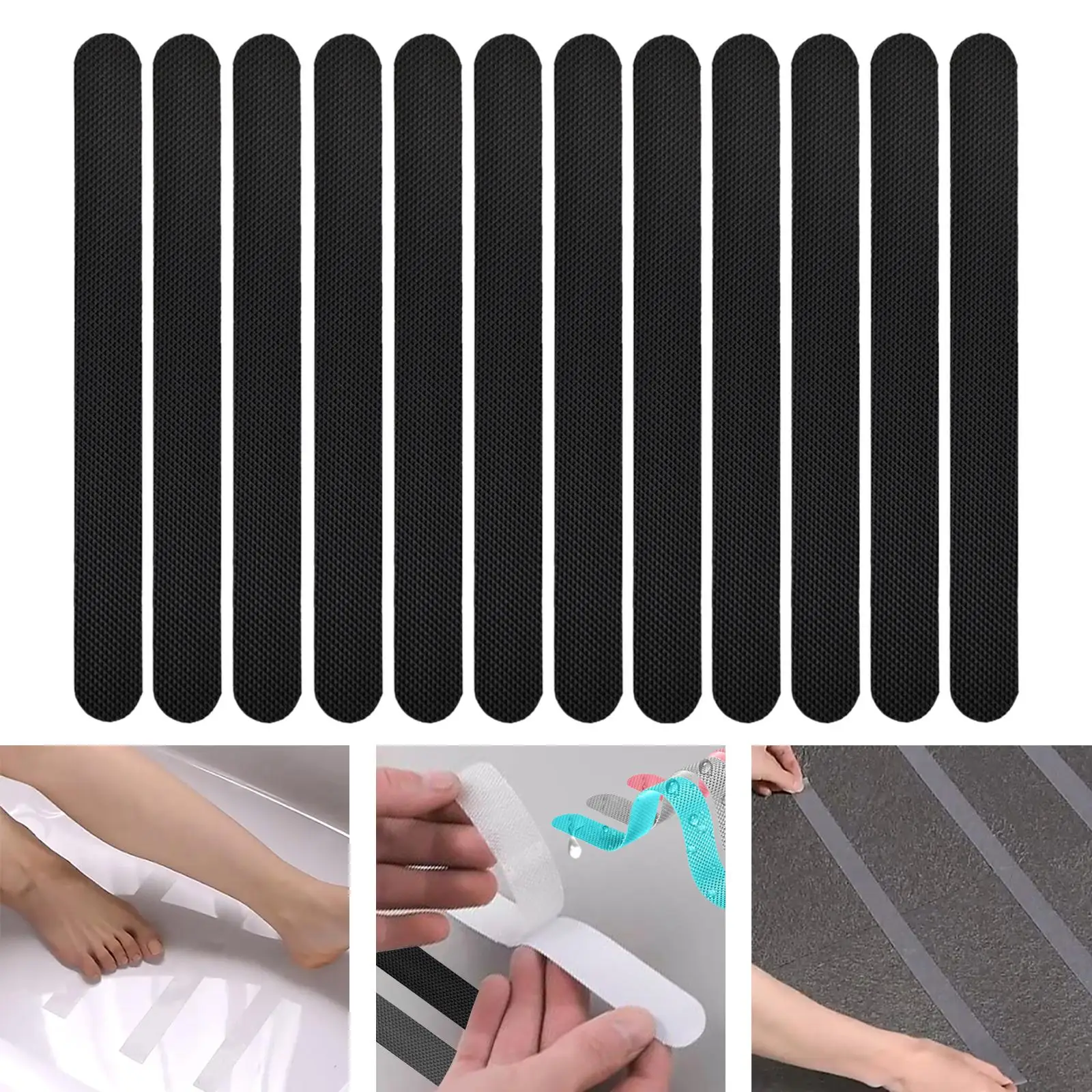 12Pcs Shower Anti Skid Stickers Appliques 2x20cm Decals Easy to Apply Anti Slip Strips Anti Skid Tape for Doorway Baby Senior