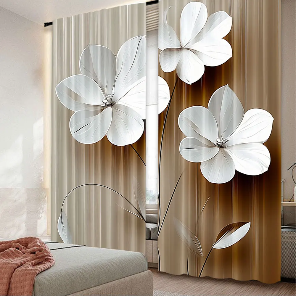 

2Pcs Curtain Floral Design With Swirl Lines Falling Leaves Autumn Inspired Suitable For Living Room And Bedroom 29.53X65.35In