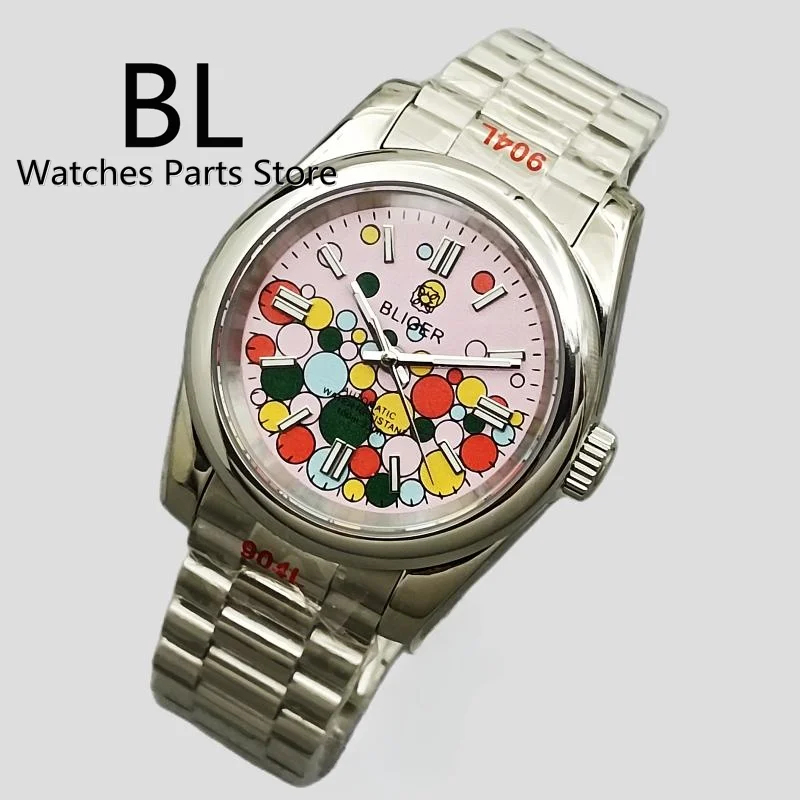 BLIGER 36mm/39mm NH35 MIYOTA PT5000 Automatic Watch For Men Sapphire Glass Celebration Color Pink Green Strap Steel Luminous