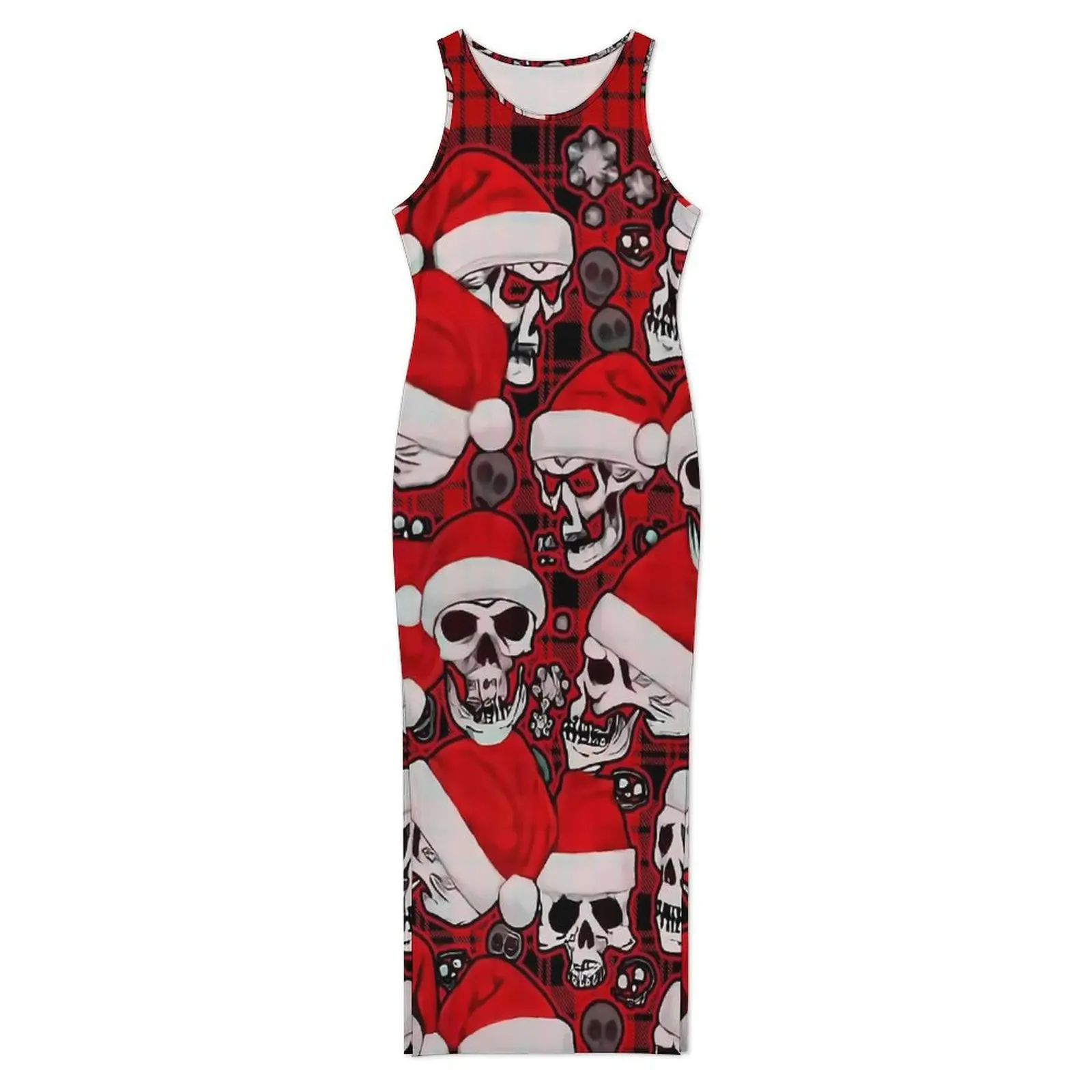 Sukienka bodycon z czaszką świąteczną, letnia, zabawna, codzienna sukienka maxi z czaszkami, damska sukienka bez rękawów z wzorem w stylu ulicznym, duży rozmiar 4XL