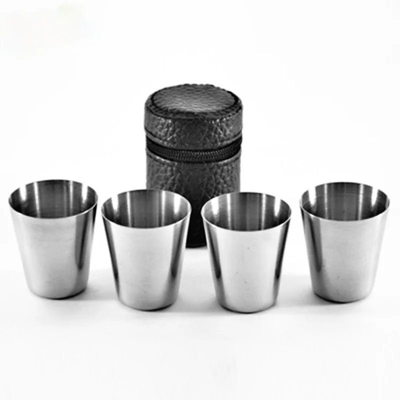 4pcs/set 30ml Stainless Steel Wine Glass Set Travel Portable Wine Cup Vodka Whisky Drink Cup Mug Home Kitchen Bar Accessories