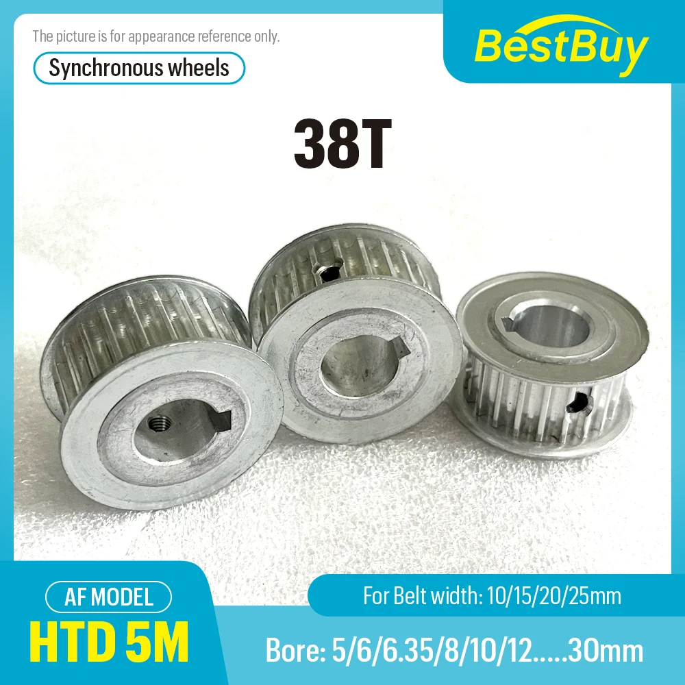 

HTD 5M AF Type 38Teeth Timing Pulley Pitch 5mm Bore 5-30mm for 10/15/20/25mm Width Belt Used In Linear Pulley 5GT