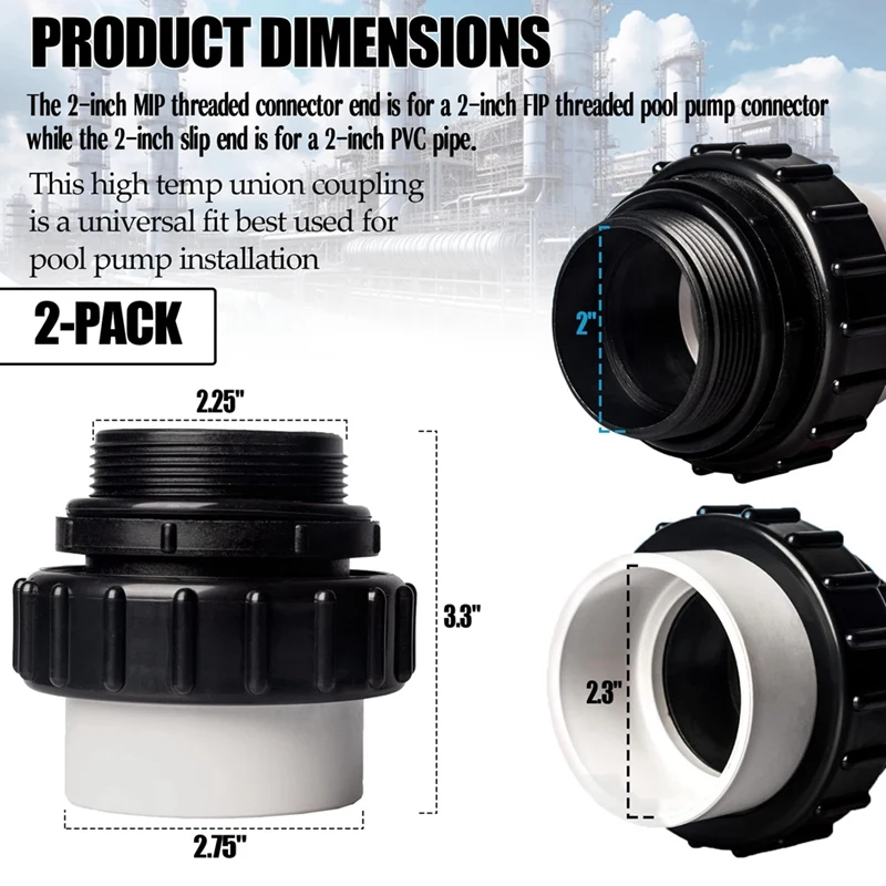 AIAI 2 Inch MIP X 2 Inch High Temperature Fitting For Pentair Whisperflo Intelliflo For Schedule 40 Male Adapter