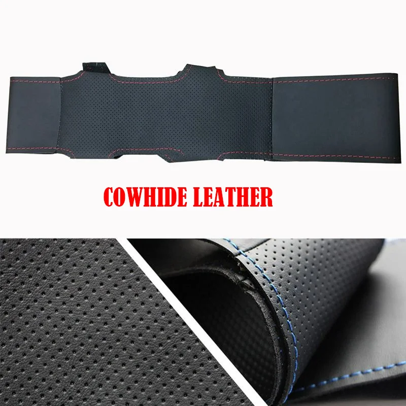 Hand-stitched Black Super-fine perforated leather Car Steering Wheel Cover Suitable for Mitsubishi Pajero v73 v77 2004-2008