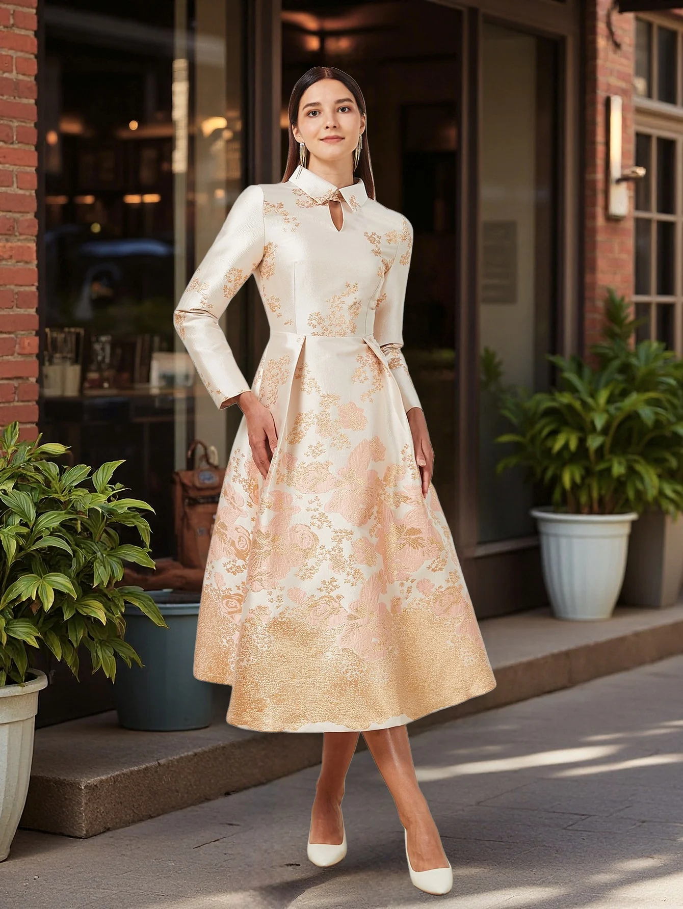 DEVCHATA ผู้หญิงหรูหรายาว Maxi Jacquard ดอกไม้ชุดราตรีแฟชั่นมาใหม่ชุดราตรี Vestido