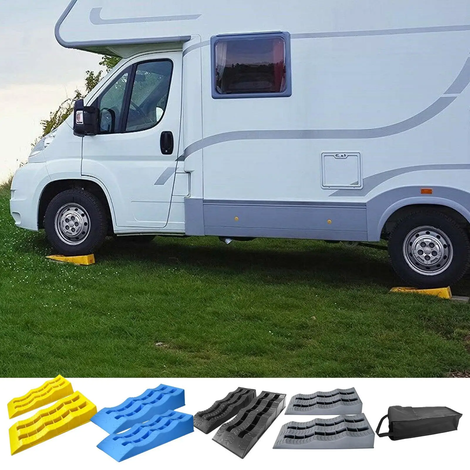 2Pcs RV Leveling Ramps Anti-Skid Campers Tire Wheel Chocks Anti slip flat camping car ramp Threshold Ramp for Caravan RV ﻿
