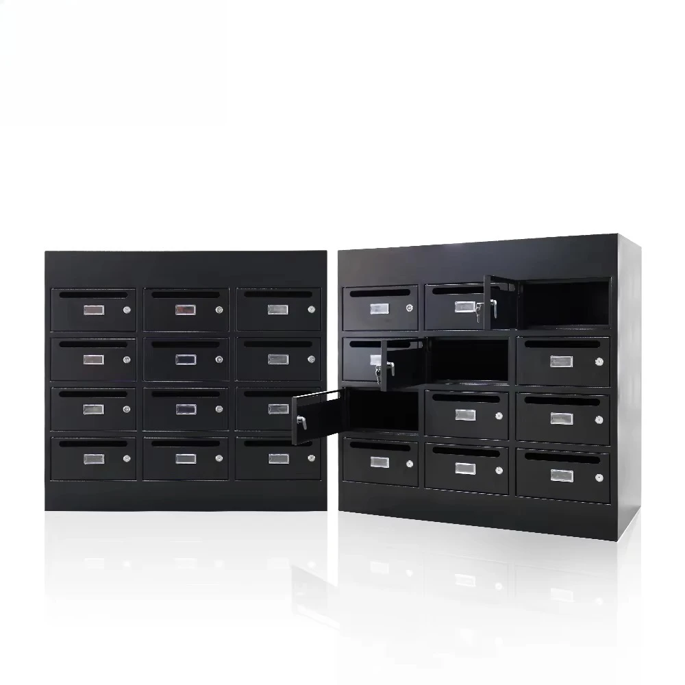 Custom steel wall-mounted 6-door metal black cluster unit mailbox apartment building mailbox
