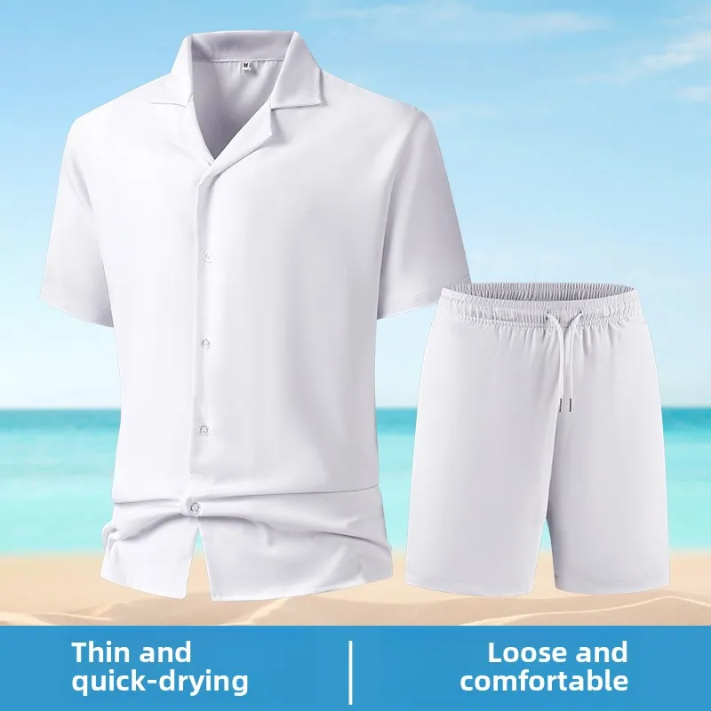 

UETEEY летние крутые дышащие комплекты рубашек с короткими рукавами для мужчин, однотонные свободные спортивные высококачественные удобные комплекты из двух предметов для мужчин