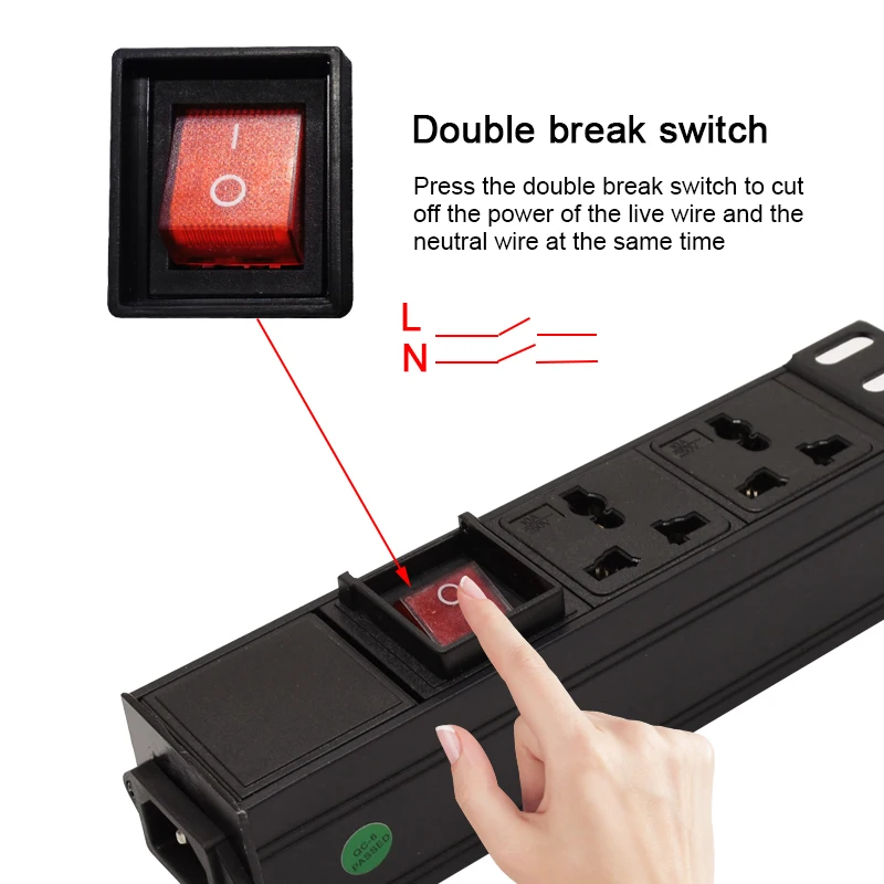 PDU Power Distribution 11 Unit Strip Network Cabinet Rack Universal Outlet Dual Break Switch IEC C14 port  UK/US/C14/EU/AU PLUG