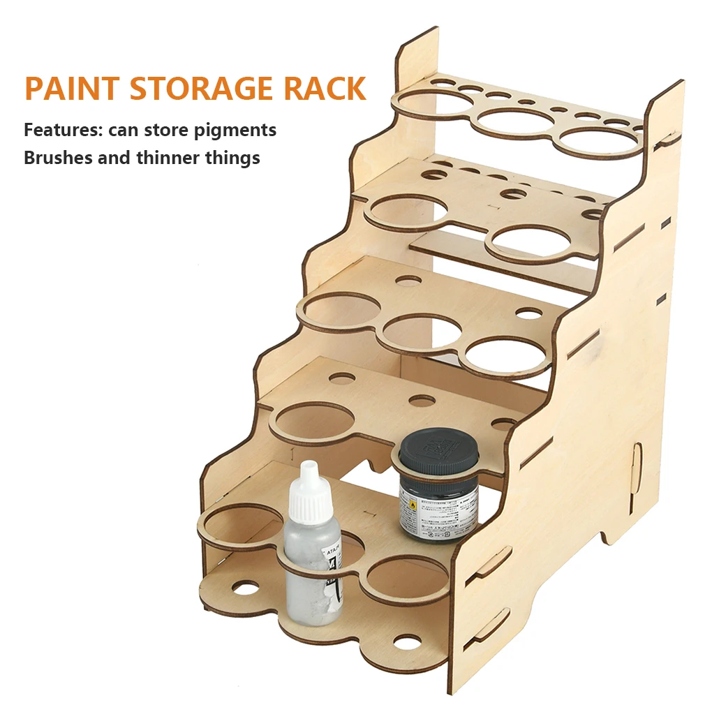 Model Paint Storage Organizer Wooden Desktop Shelf Holding Shelves