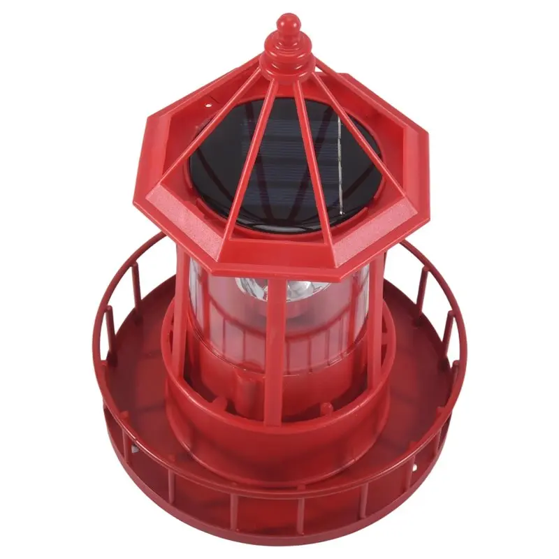 A98E-LED Solar Powered Lighthouse, 360 Degree Rotating Lamp Courtyard Decoration Waterproof Garden Towers Statue Lights