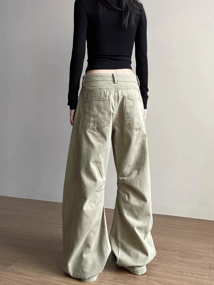 Pantalon de travail avec couteau à jambes larges, style rétro américain, ample et plissé, Design sens, droit, longueur au sol