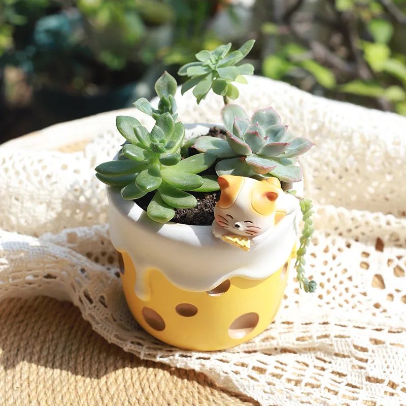 

Creative Cartoon Ice Cream Cheese Fleshy Design Small Flower Pot for Balcony Courtyard Gardening Landscape Planters