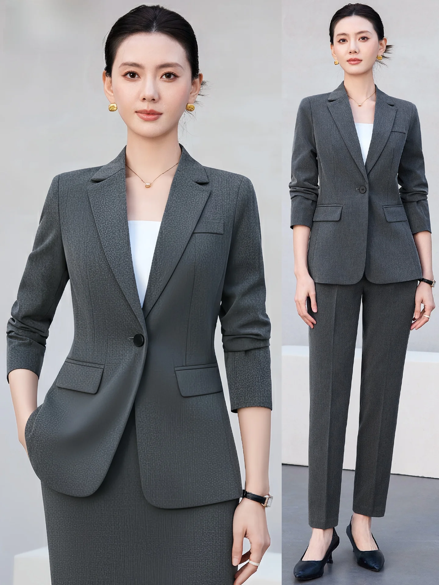 

ay Suit Set Women's Spring Autumn High End Hotel Manager Interview Formal Workwear Slim Fit Western Sle Coat