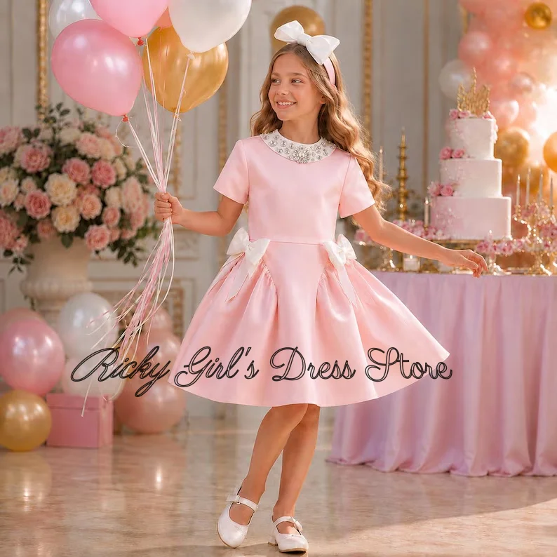 customized-satin-pink-flower-girl-dress-for-pageant-birthday-beaded-mini-skirt-gown-short-sleeve-bow-formal-party-gowns
