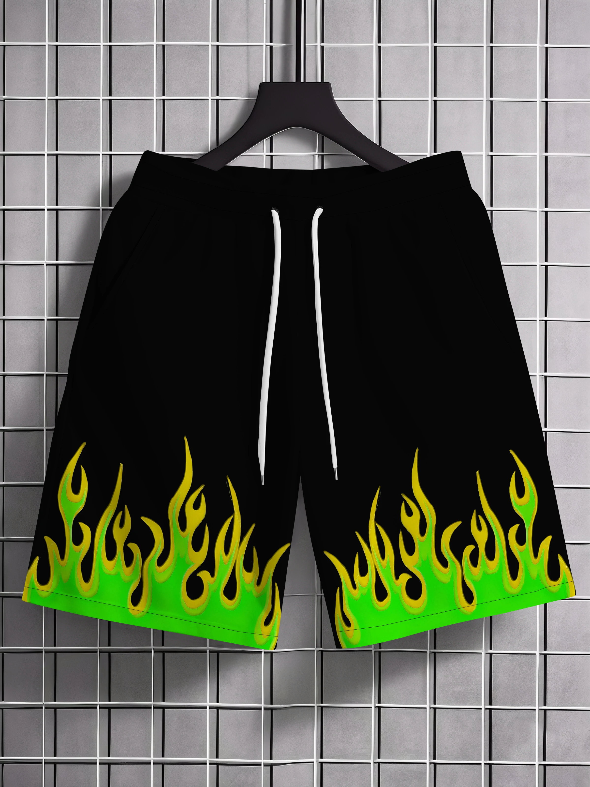 Street Hip-hop Flame Graphic Shorts Harajuku Style Fashion Y2k Beach Shorts Sports Casual Breathable Quick-drying Men's Pants