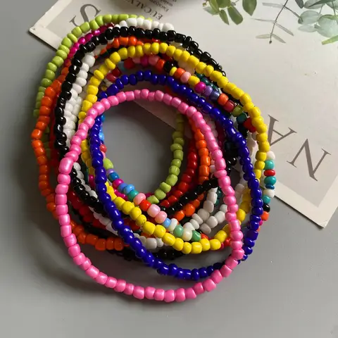 Halhal kadınlar için renkli moda kız Tiny tohum boncuk ayak bilezik sarı pembe mavi renk yaz Bohemian halhal hediye takı