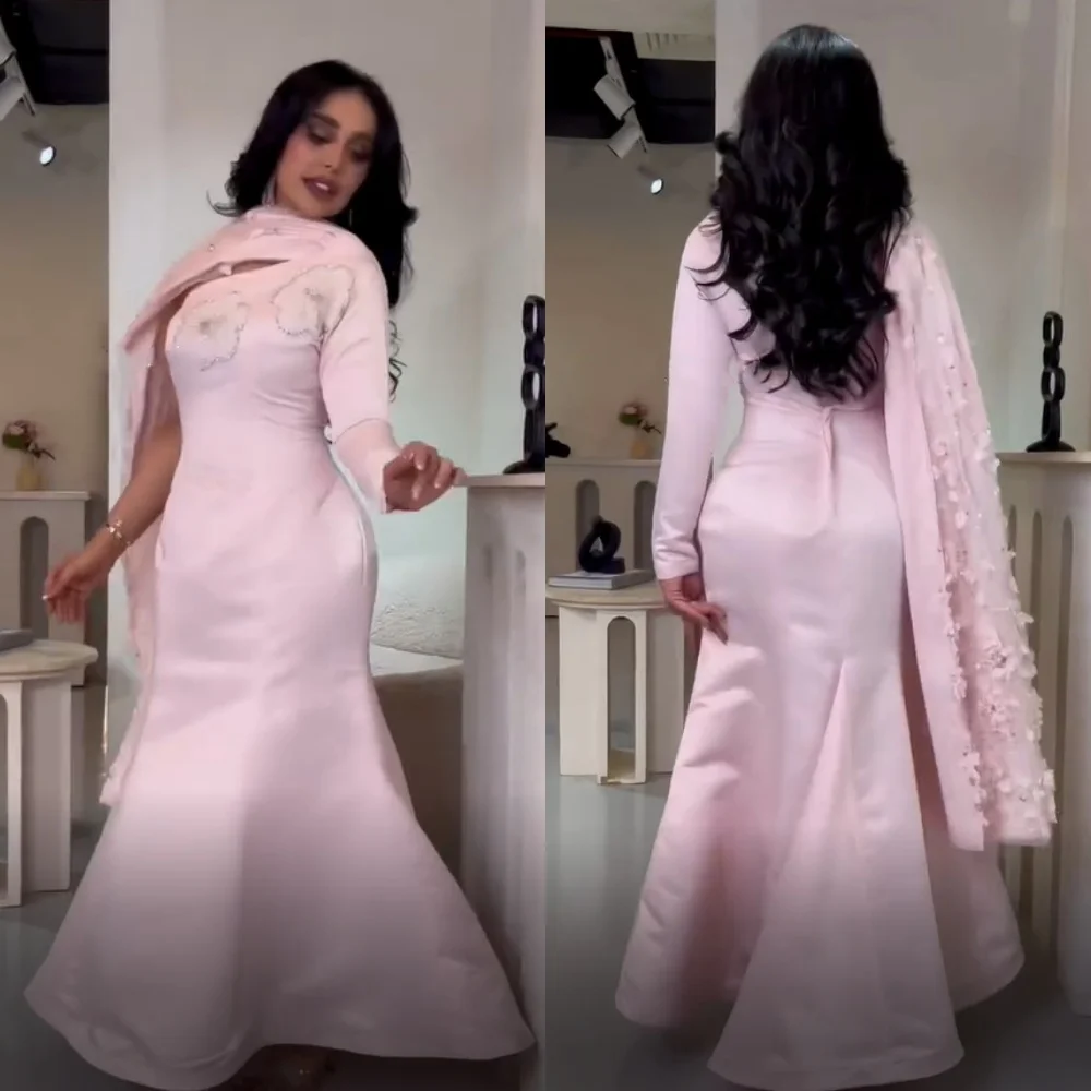 

Customized Fashion Classic Charmeuse Handmade Flower Sequined Mermaid One-shoulder Ankle Length Dresses Bespoke Occasion Dresses