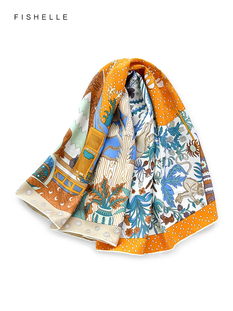 Singer animals 100% natural silk scarf square head scarves twill luxury gift women wrap bandana hijab shawl lady neckerchief