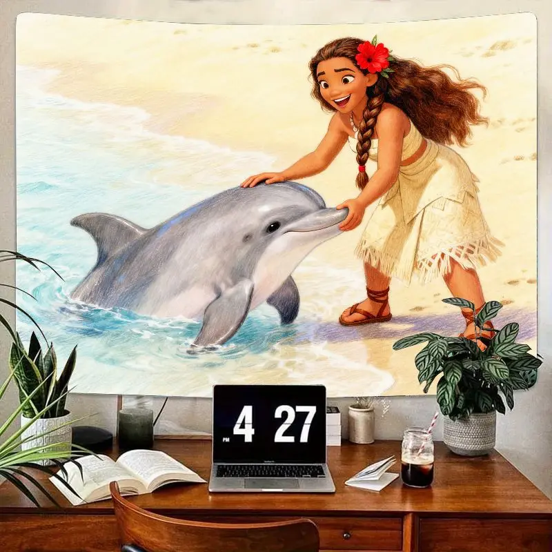 

1PC Tropical Island Girl & Dolphin Tapestry Modern Polyester Wall Art Ocean Beach Room Decor Aesthetic Gift for Her