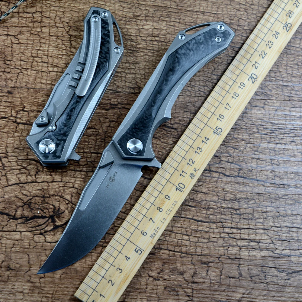 

TWOSUN TS446 Folding Knife YJ01-V1 Blade Flipper Titanium Carbon Fiber Handle Pocket Knife Hunting Tool Outdoor EDC