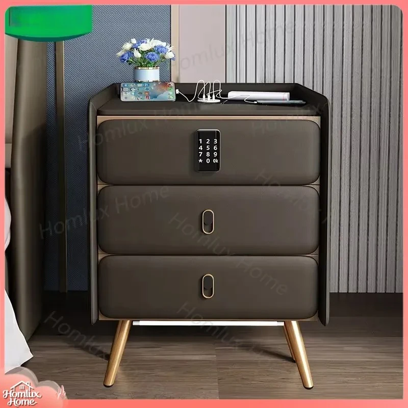 Modern Smart Bedside Table White Wooden Nightstand with USB Charging Port LED Light for Bedroom Furniture Direct from Factory