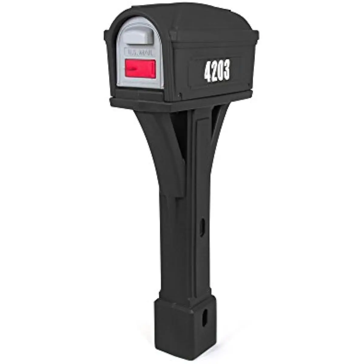 Plastic residential mailbox and post kit with dual magnetic access doors large interior capacity USPS compliant easy installatio