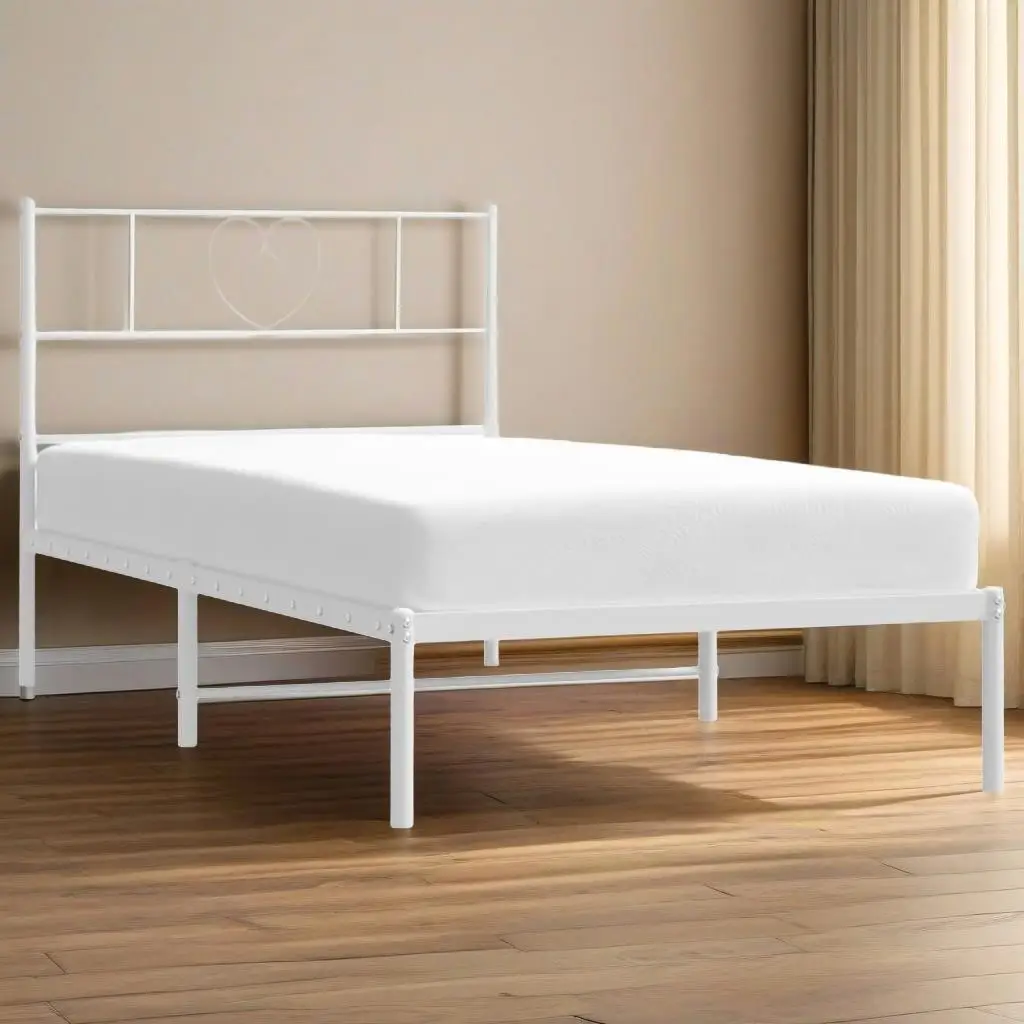 

White Metal Bed Frame with Headboard 39.4x74.8 - No Mattress Included, Stylish & Durable Design