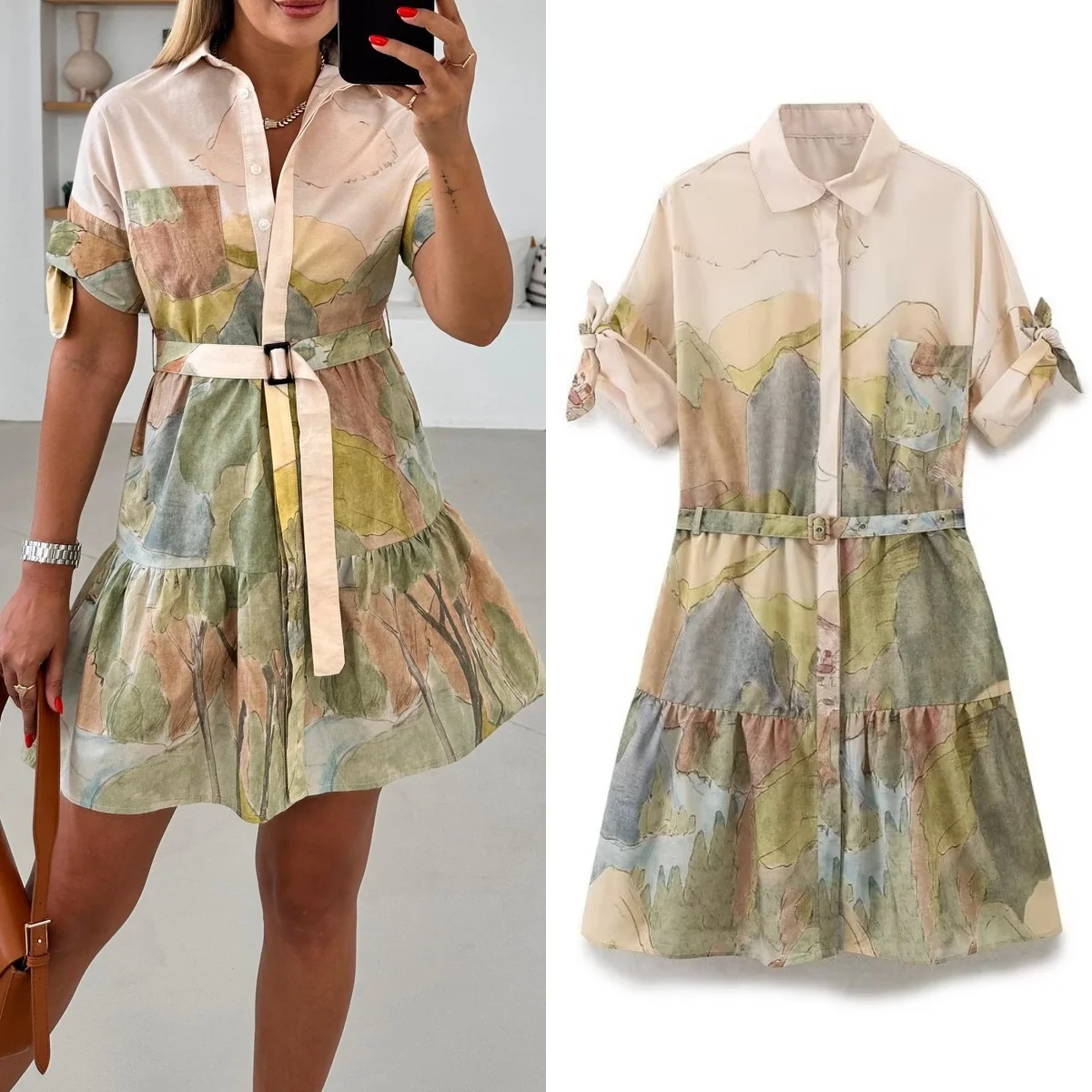 Women's Print Elegant Daily Flower Short Sleeve Dress Women's Elegant Retro Print Patchwork Party Dress 2024 Summer New