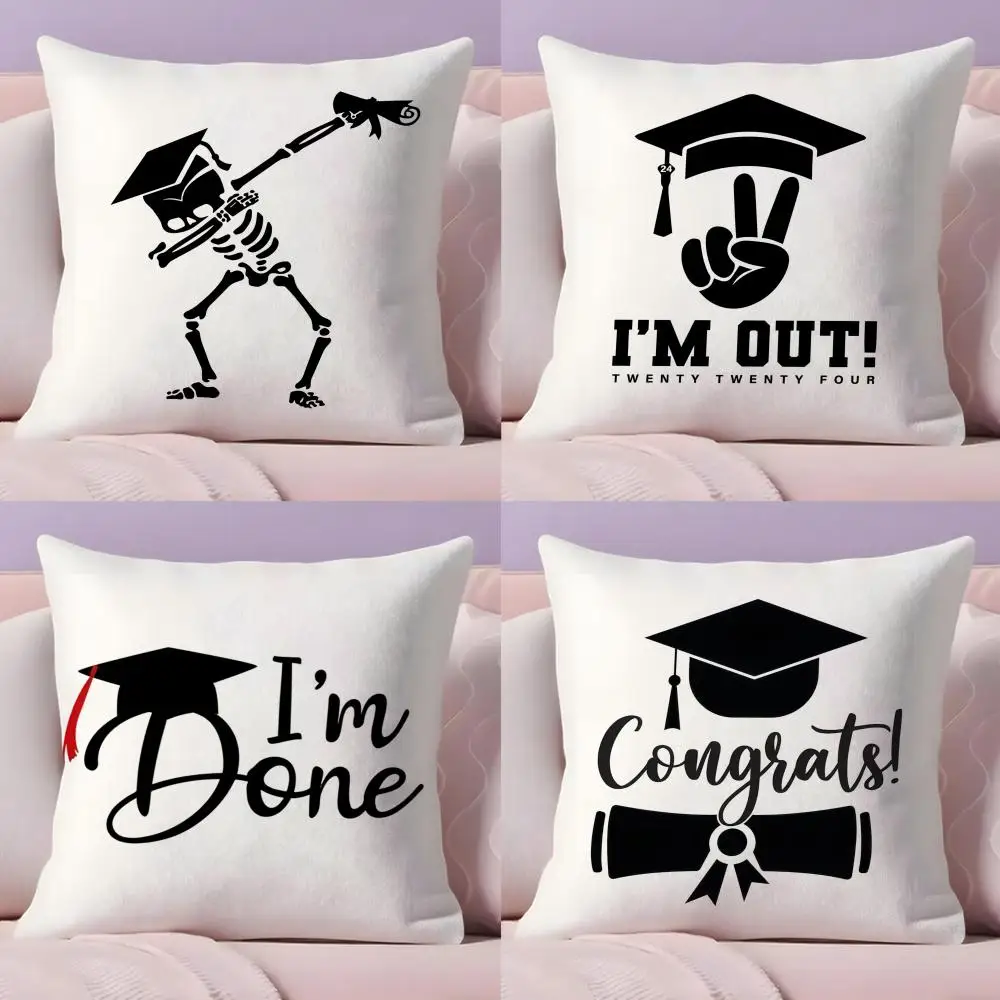 Graduation Season Motivational Slogan Cushion Cover Plush Fabric Soft Double-Sided Printed Sofa Home Child Gift Pillow Case
