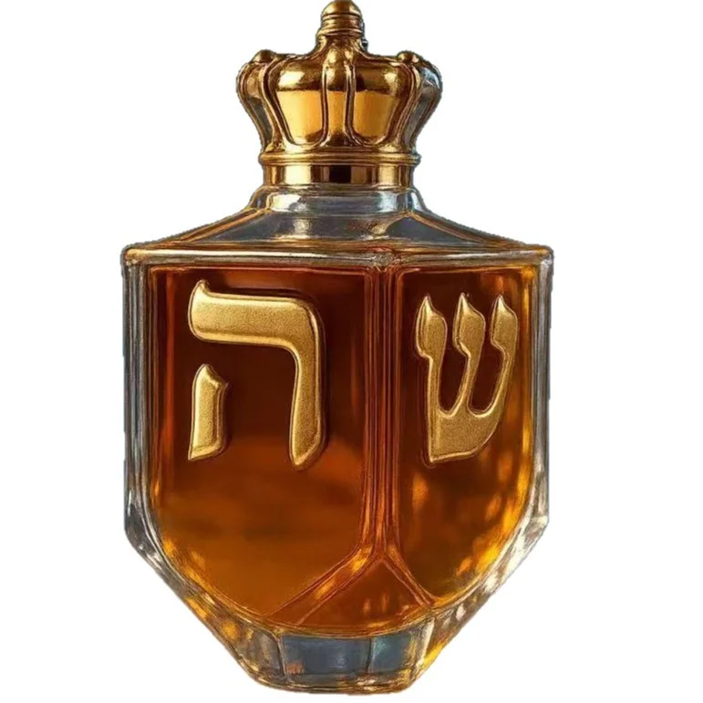 Judaica Star of David Glass Wine Decanter Purple Crown Lid Embossed Hebrew Letter Clear Glass Liquor Bottle for Jewish Festival