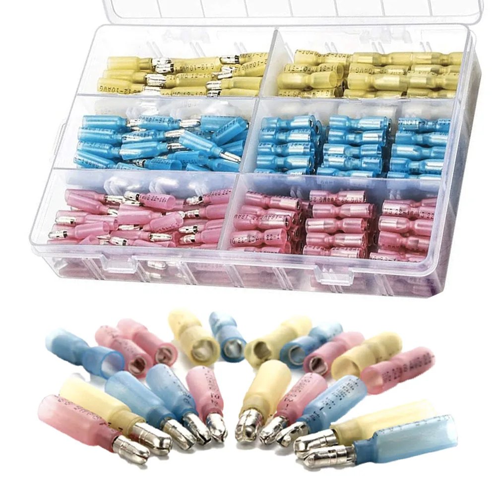 

300PCS Heat Shrink Bullet Connectors, Heat Shrink Female & Male Bullet Butt Connector Insulated Waterproof Splice Terminals Kits