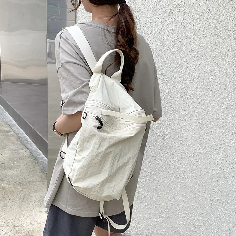 Women Solid Color Backpack Lightweight Nylon Fabric Backpack Zipper Design Girl Backpack Aesthetic School Travel Bag Feminina