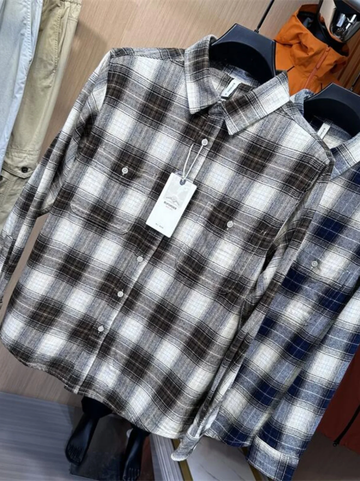 

Heavyweight American Retro Pure Cotton Plaid Work irt Hong Kong Sle Loose Casual Long Sve Men's irt Jaet