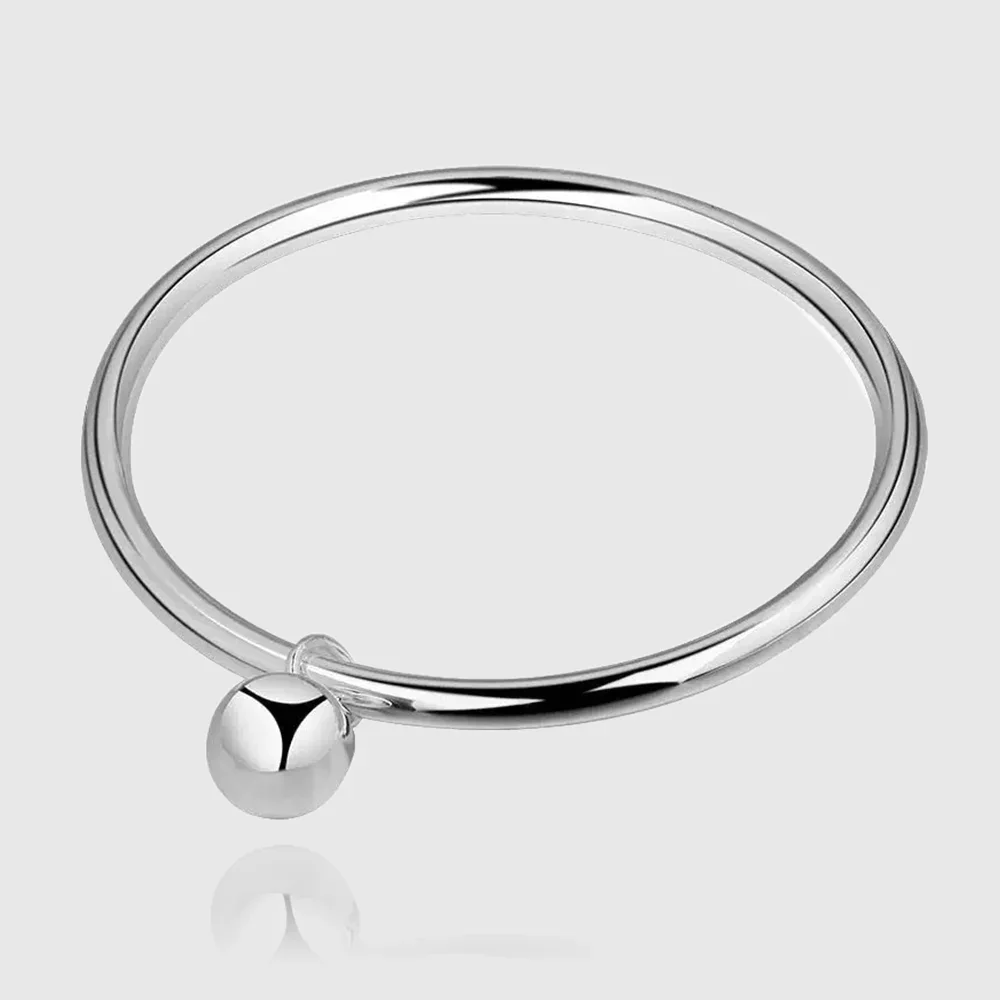 

New Fashion 925 Sterling Silver Casual Smooth Sphere Design Lady Bangle Women Bridal Wedding Ceremony Propose Jewellery