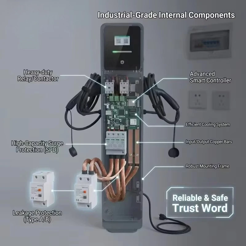Diboev New 22-43kW Integrated Floor-Mounted AC+DC EV Charging Station Combo Interface Dual Guns Fast Charger for Commercial Use