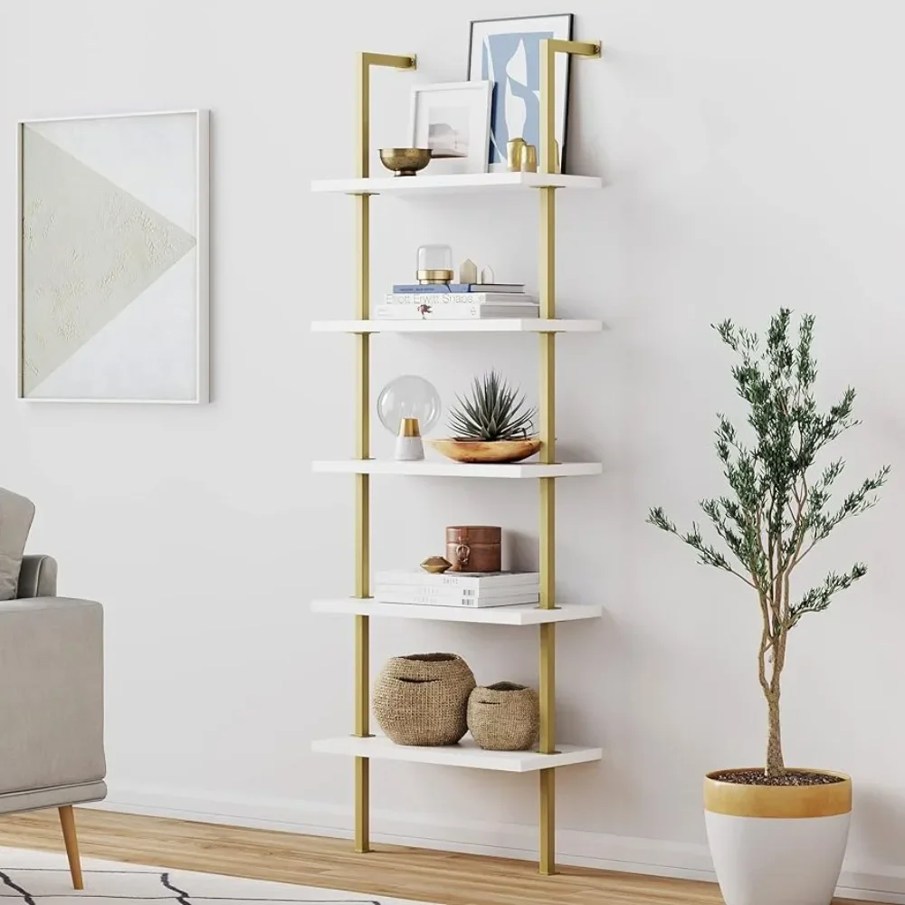 

Open Wall Mount Ladder Bookshelf With Industrial Metal Frame Shelf Modern Bookcase Living Room Furniture Freight free