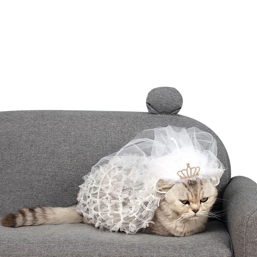 

Pet Bridal Veil White Size S Crown Pattern Decor Adjustable Cat Wedding Cosplay Costume For Photo Studio Party Kitten