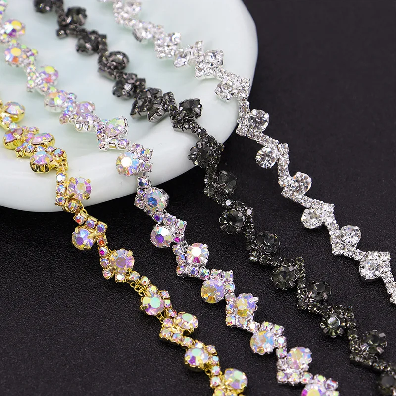 

10Yards Rhinestone Chain Diamond Trim Fringe Crystal Clothing Bag Hat Accessories DIY Wedding Decoration Gift Rhinestone Ribbon